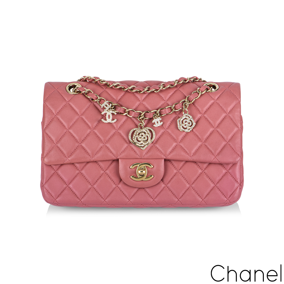 Chanel Around 2006 Made Canvas Multi Heart Motif Printed Chain Bag Pin